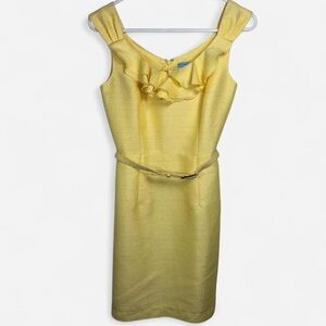 Antonio Melani Yellow Belted Sheath Dress Size 0 Ruffle Neck Work Preppy